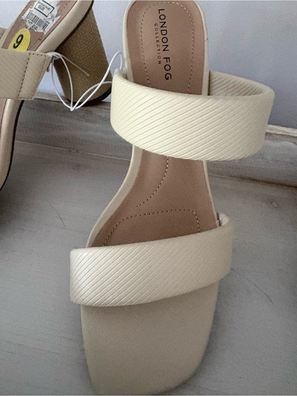 London Fog Cream Textured Two-Band Block Heel Mule